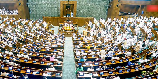 Opposition MPs protest in the Lok Sabha